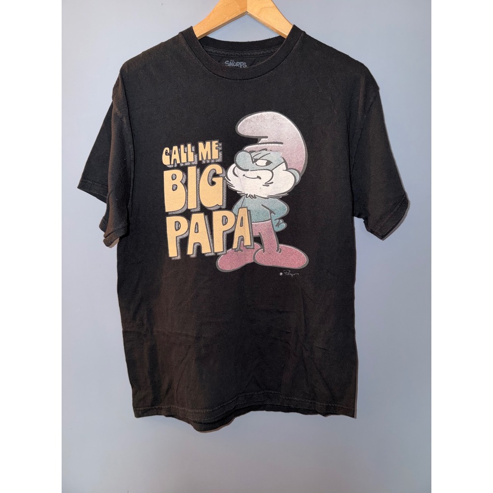 The Smurfs Call Me Big Papa Graphic T-Shirt Mens Large Black Short Sleeve Tee